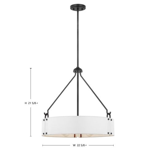 Main product image of Halter 4 Light Pendant Medium Base 60 Watt Matte Black Finish White Fabric Shade