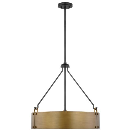 Main product image of Halter 4 Light Pendant Medium Base 60 Watt Matte Black Finish Natural Brass Metal Shade