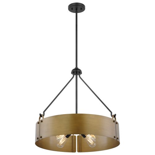 Main product image of Halter 4 Light Pendant Medium Base 60 Watt Matte Black Finish Natural Brass Metal Shade