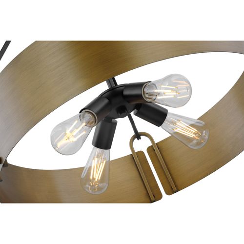 Main product image of Halter 4 Light Pendant Medium Base 60 Watt Matte Black Finish Natural Brass Metal Shade