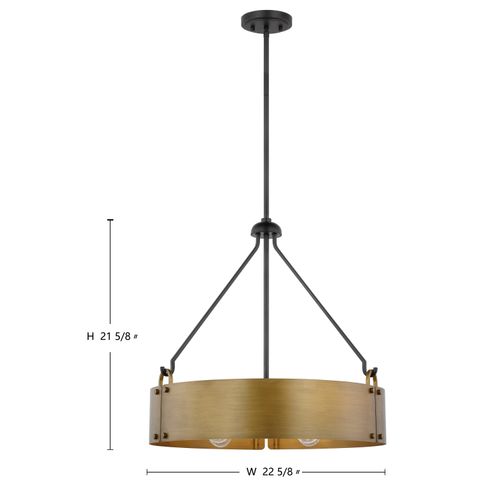 Main product image of Halter 4 Light Pendant Medium Base 60 Watt Matte Black Finish Natural Brass Metal Shade