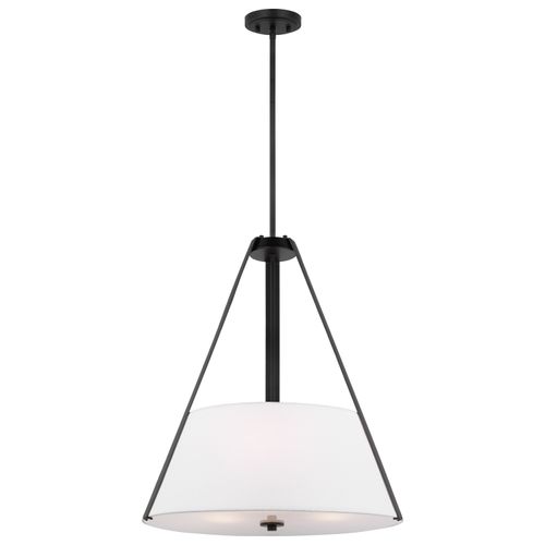 Main product image of Brewster 3 Light Pendant Black Finish Faux Leather Wrapped Straps White Textile Shade