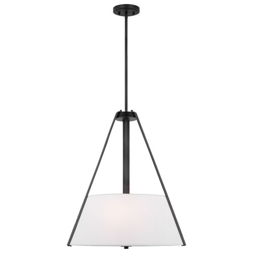 Main product image of Brewster 3 Light Pendant Black Finish Faux Leather Wrapped Straps White Textile Shade
