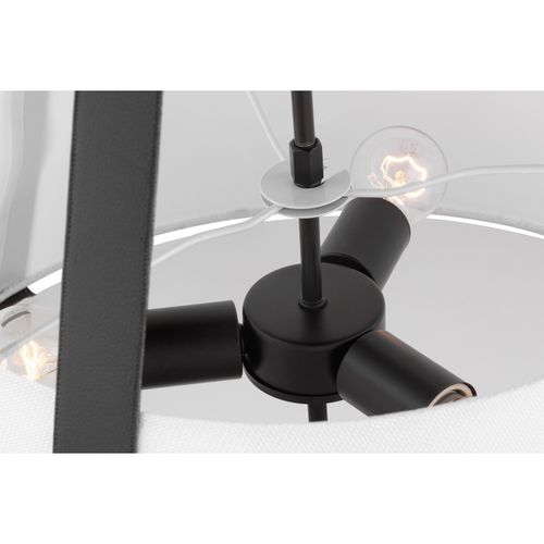 Main product image of Brewster 3 Light Pendant Black Finish Faux Leather Wrapped Straps White Textile Shade