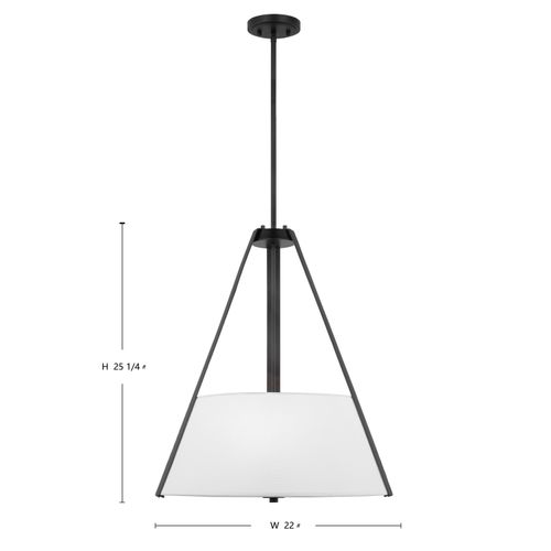 Main product image of Brewster 3 Light Pendant Black Finish Faux Leather Wrapped Straps White Textile Shade
