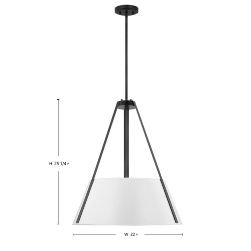 Main product image of Brewster 3 Light Pendant Black Finish White Metal Shade