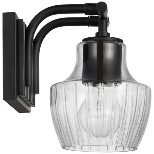 Main product image of Destin 1 Light Vanity Medium Base 60 Watt Black And Silver Finish Clear Ribbed Glass
