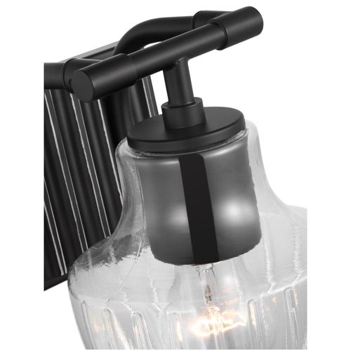 Main product image of Destin 1 Light Vanity Medium Base 60 Watt Black And Silver Finish Clear Ribbed Glass