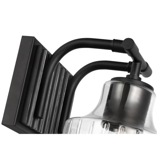 Main product image of Destin 1 Light Vanity Medium Base 60 Watt Black And Silver Finish Clear Ribbed Glass