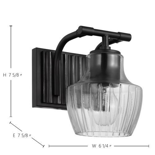 Main product image of Destin 1 Light Vanity Medium Base 60 Watt Black And Silver Finish Clear Ribbed Glass