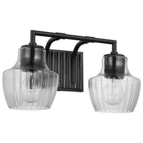 Main product image of Destin 2 Light Vanity Medium Base 60 Watt Black And Silver Accent Finish Clear Ribbed Glass