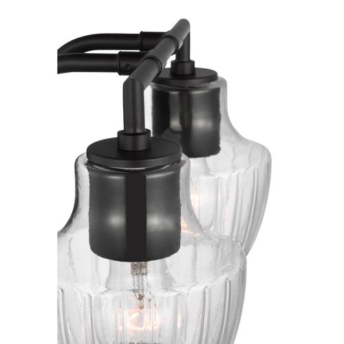 Main product image of Destin 2 Light Vanity Medium Base 60 Watt Black And Silver Accent Finish Clear Ribbed Glass