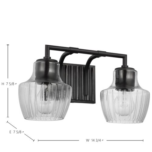 Main product image of Destin 2 Light Vanity Medium Base 60 Watt Black And Silver Accent Finish Clear Ribbed Glass