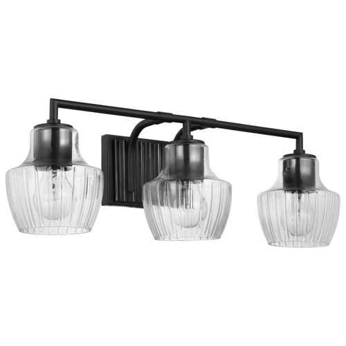 Main product image of Destin 3 Light Vanity Medium Base 60 Watt Black And Silver Accent Finish Clear Ribbed Glass