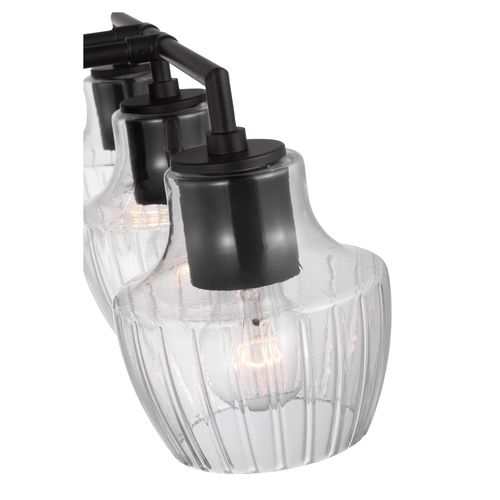 Main product image of Destin 3 Light Vanity Medium Base 60 Watt Black And Silver Accent Finish Clear Ribbed Glass