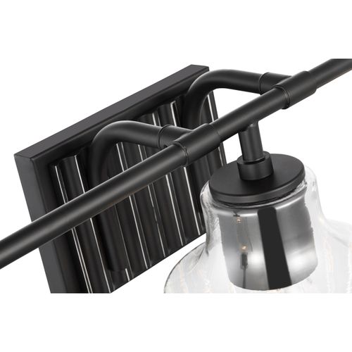 Main product image of Destin 3 Light Vanity Medium Base 60 Watt Black And Silver Accent Finish Clear Ribbed Glass