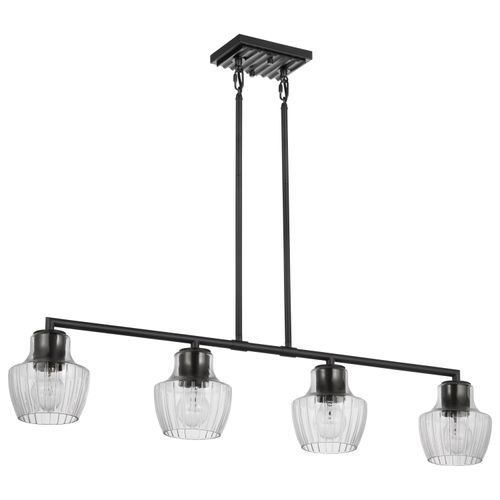 Main product image of Destin 4 Light Island Pendant Medium Base 60 Watt Black And Silver Accent Finish Clear Ribbed Glass