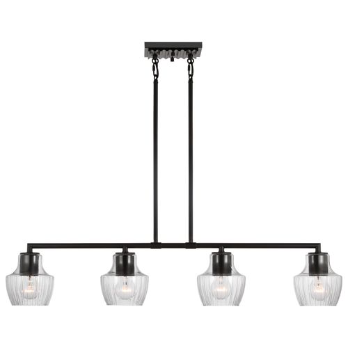 Main product image of Destin 4 Light Island Pendant Medium Base 60 Watt Black And Silver Accent Finish Clear Ribbed Glass