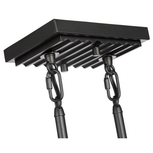 Main product image of Destin 4 Light Island Pendant Medium Base 60 Watt Black And Silver Accent Finish Clear Ribbed Glass