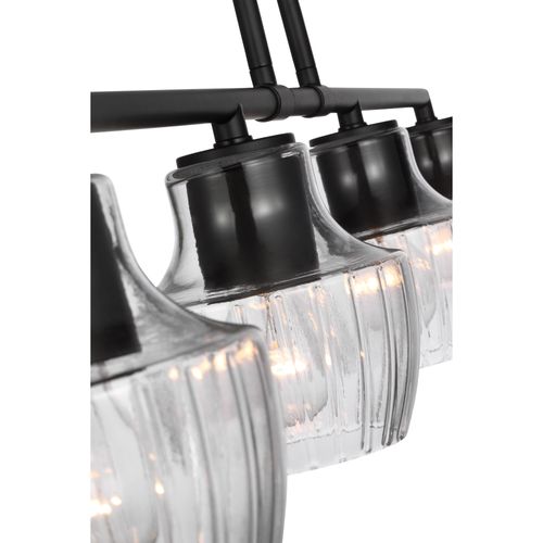 Main product image of Destin 4 Light Island Pendant Medium Base 60 Watt Black And Silver Accent Finish Clear Ribbed Glass