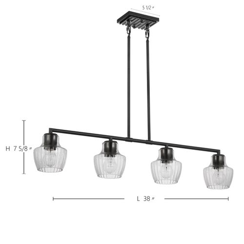 Main product image of Destin 4 Light Island Pendant Medium Base 60 Watt Black And Silver Accent Finish Clear Ribbed Glass
