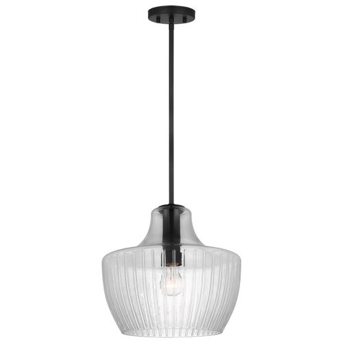 Main product image of Destin 1 Light Medium Pendant Medium Base Black And Silver Accent Finish Clear Ribbed Glass