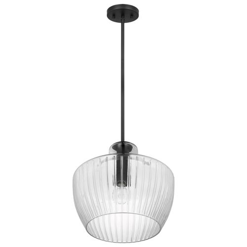 Main product image of Destin 1 Light Medium Pendant Medium Base Black And Silver Accent Finish Clear Ribbed Glass