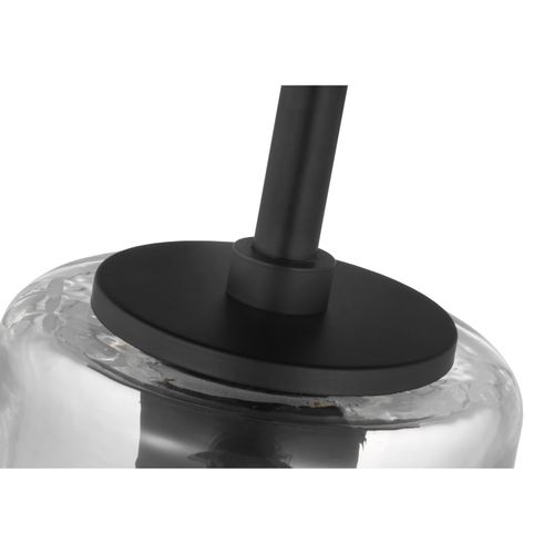 Main product image of Destin 1 Light Medium Pendant Medium Base Black And Silver Accent Finish Clear Ribbed Glass