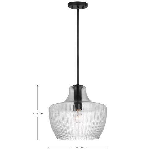 Main product image of Destin 1 Light Medium Pendant Medium Base Black And Silver Accent Finish Clear Ribbed Glass