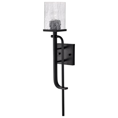 Main product image of Terrace 1 Light Wall Sconce Matte Black Finish Crackel Glass
