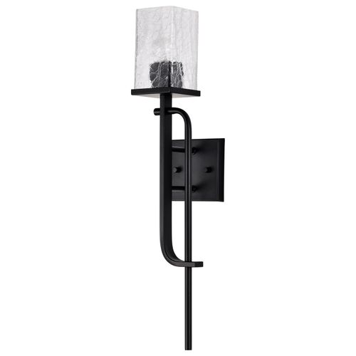 Main product image of Terrace 1 Light Wall Sconce Matte Black Finish Crackel Glass