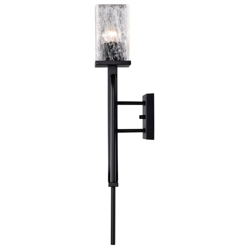 Main product image of Terrace 1 Light Wall Sconce Matte Black Finish Crackel Glass