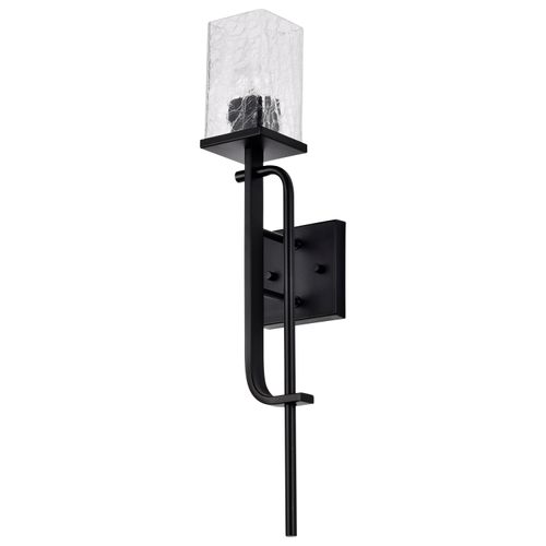 Main product image of Terrace 1 Light Wall Sconce Matte Black Finish Crackel Glass