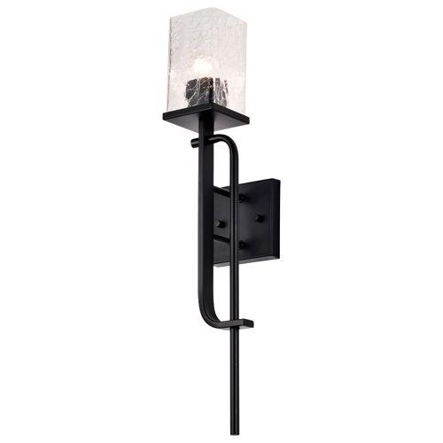 Main product image of Terrace 1 Light Wall Sconce Matte Black Finish Crackel Glass
