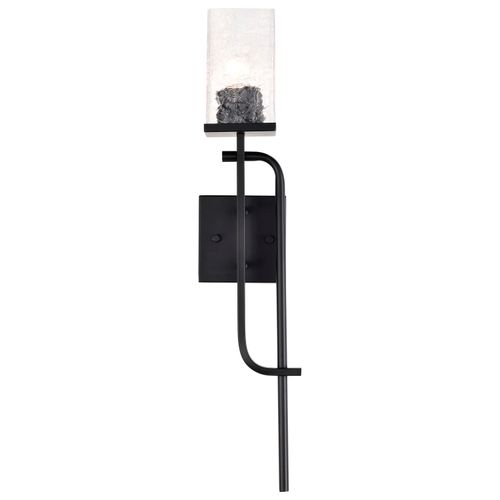 Main product image of Terrace 1 Light Wall Sconce Matte Black Finish Crackel Glass