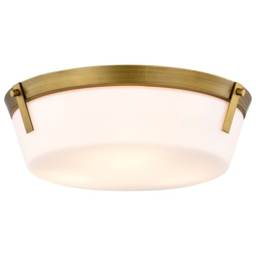 Main product image of Rowen 3 Light Flush Mount Natural Brass Finish Etched White Glass