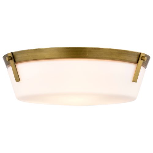 Main product image of Rowen 3 Light Flush Mount Natural Brass Finish Etched White Glass