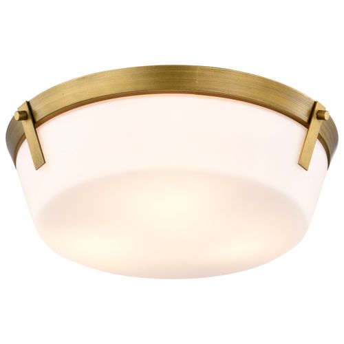 Main product image of Rowen 3 Light Flush Mount Natural Brass Finish Etched White Glass