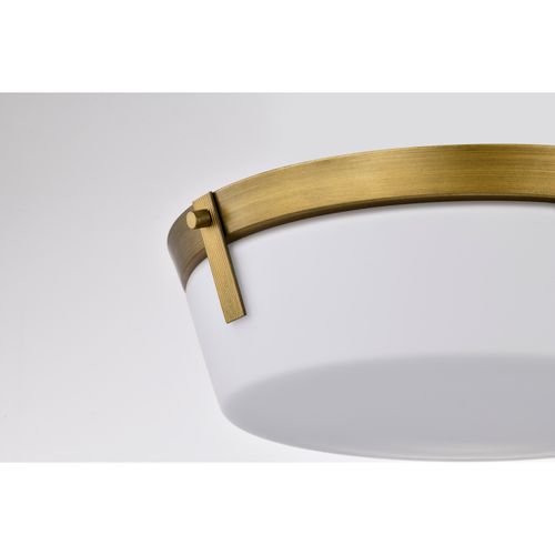 Main product image of Rowen 3 Light Flush Mount Natural Brass Finish Etched White Glass
