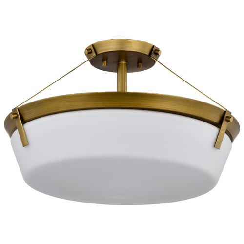 Main product image of Rowen 4 Light Semi Flush Natural Brass Finish Etched White Glass