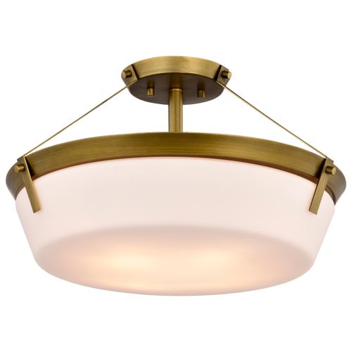 Main product image of Rowen 4 Light Semi Flush Natural Brass Finish Etched White Glass