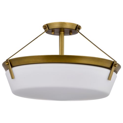 Main product image of Rowen 4 Light Semi Flush Natural Brass Finish Etched White Glass