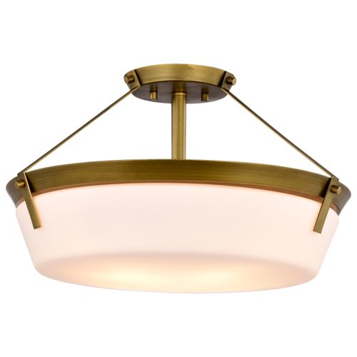 Main product image of Rowen 4 Light Semi Flush Natural Brass Finish Etched White Glass