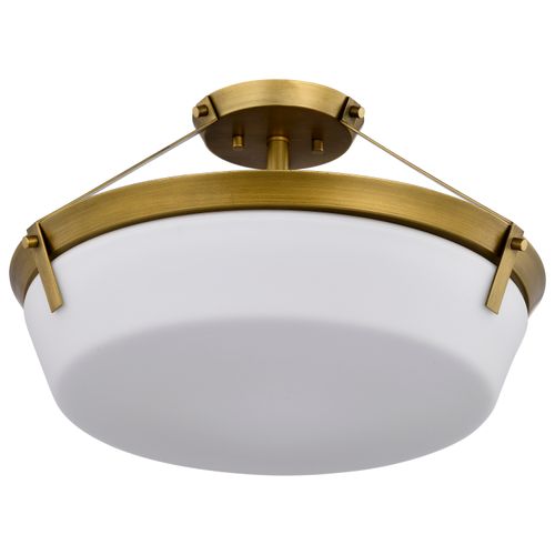 Main product image of Rowen 4 Light Semi Flush Natural Brass Finish Etched White Glass