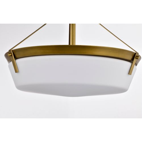 Main product image of Rowen 4 Light Semi Flush Natural Brass Finish Etched White Glass