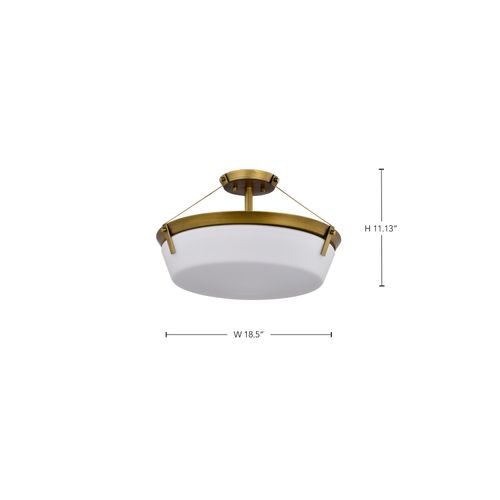 Main product image of Rowen 4 Light Semi Flush Natural Brass Finish Etched White Glass