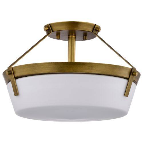 Main product image of Rowen 3 Light Semi Flush Natural Brass Finish Etched White Glass