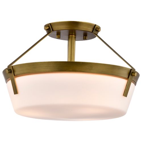 Main product image of Rowen 3 Light Semi Flush Natural Brass Finish Etched White Glass