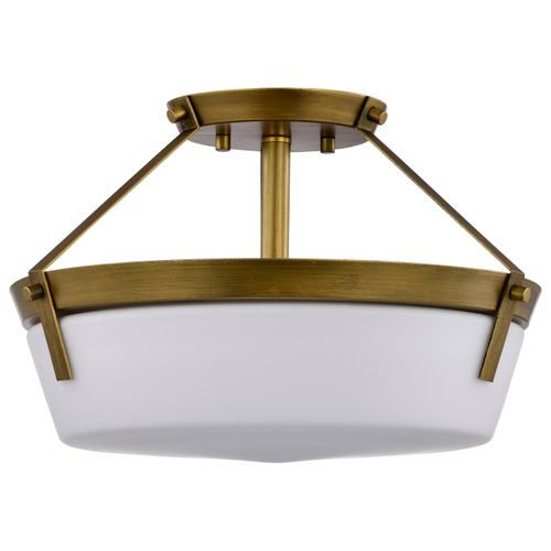 Main product image of Rowen 3 Light Semi Flush Natural Brass Finish Etched White Glass