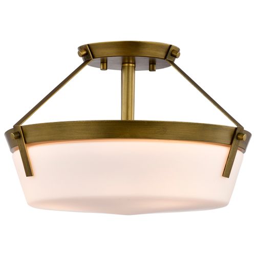 Main product image of Rowen 3 Light Semi Flush Natural Brass Finish Etched White Glass